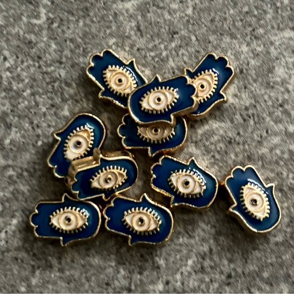 New Blue Hamsa Hand Evil Eye Good Luck Double-Sided Charms Beads 10pcs - Picture 1 of 5